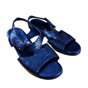 SAS Tripad Comfort Women 8.5W Pre-Owned Sandals Black Croc Embossed Slingback